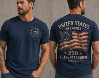 America 250th Shirt, 1776 To 2026 Tee, 250th Anniversary USA, Patriotic Mens Top, Vertical Flag Shirt, Semiquincentennial, 4th Of July Gift