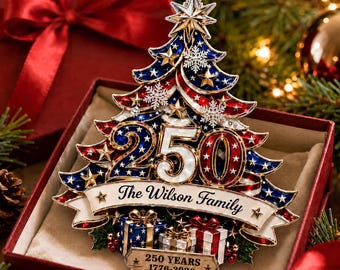Custom 250th Anniversary Acrylic Ornament, Personalized  America Patriotic Family Christmas Tree Decor, 1776-2026 USA Bauble