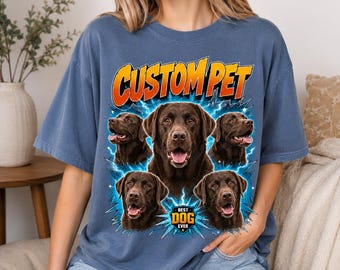 Comfort Color Custom Pet Photo Shirt, Bootleg Rap Dog Tee, Personalized Dog Portrait, Thanksgiving Xmas Dog Mom Gift
