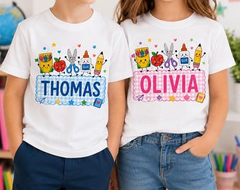 Custom Name School Shirt, First Day Of School Outfit, Cute School Supplies Tee, Boys Girls Kindergarten Apparel, Pre K Toddler Shirt