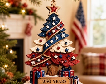 America Anniversary Ornament, 1776-2026 Christmas Tree Decor, Patriotic Wood Ornament, Semiquincentennial Gift, US Heritage Keepsake