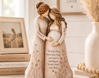 Custom Mother Daughter Wooden Block, Pregnant Daughter Gift, First Time Grandma Keepsake, Flat Printed Wood Sign, Mom to Be Shelf Decor