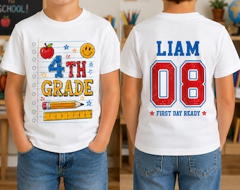 Custom 4th Grade Shirt, Back To School Tee, First Day Outfit, Personalized Name Tee, Custom Number Shirt, Youth School Top, Kids Varsity
