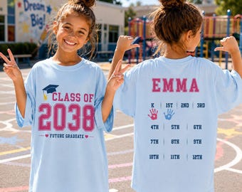 Grow With Me Shirt, Class Of 2038 Handprint Tee, Custom Name Back To School Outfit, First Day Of School Shirt, K-12 School Photo Prop Tee
