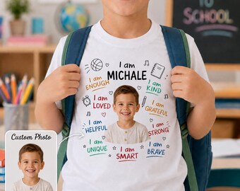 Custom Photo Kids Shirt, Personalized Name Tee, Positive Affirmation Shirt, Back To School Outfit, Thanksgiving Xmas Gift