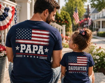 Custom Patriotic Dad, Daughter Son Matching, 4th Of July Family, Front And Back Print, USA Flag Matching, Fathers Day Gift 250th Anniversary