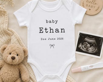Custom Pregnancy Reveal Onesie, Personalized Baby Name, Coming Soon Bodysuit, Baby Announcement, Grandparent Reveal, Minimalist Baby Gift