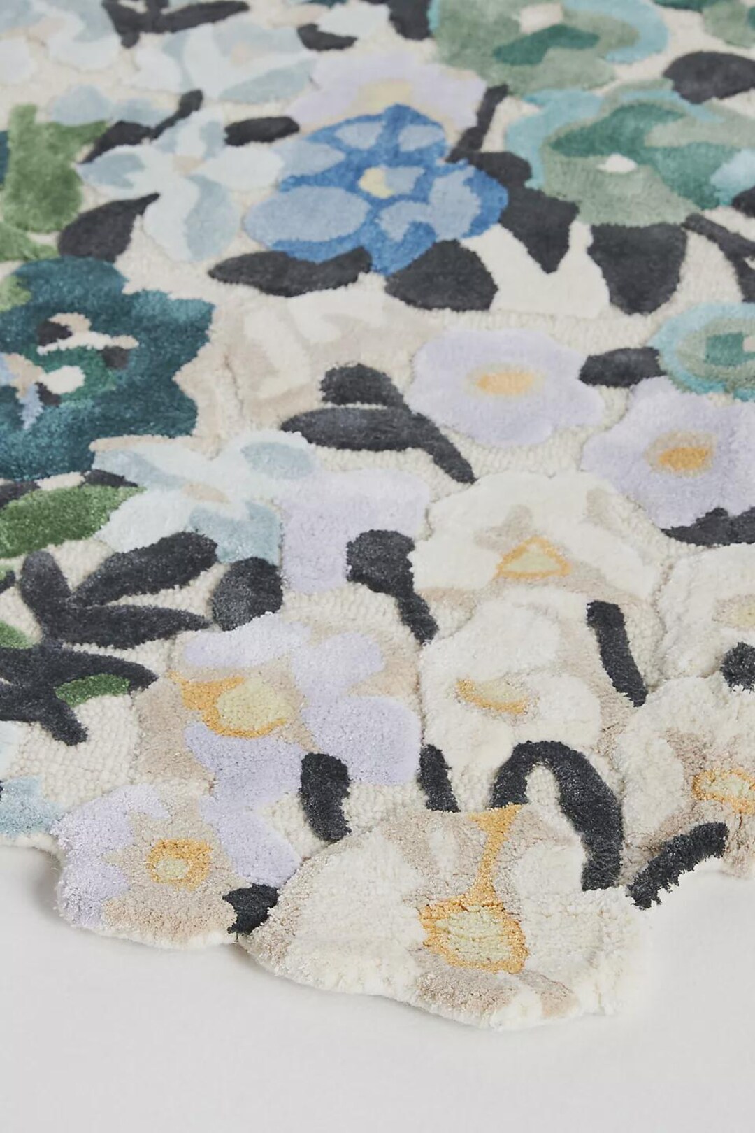 Hand Tufted Blue Floral Wool Rug Botanical Area Rug Handmade Modern ...