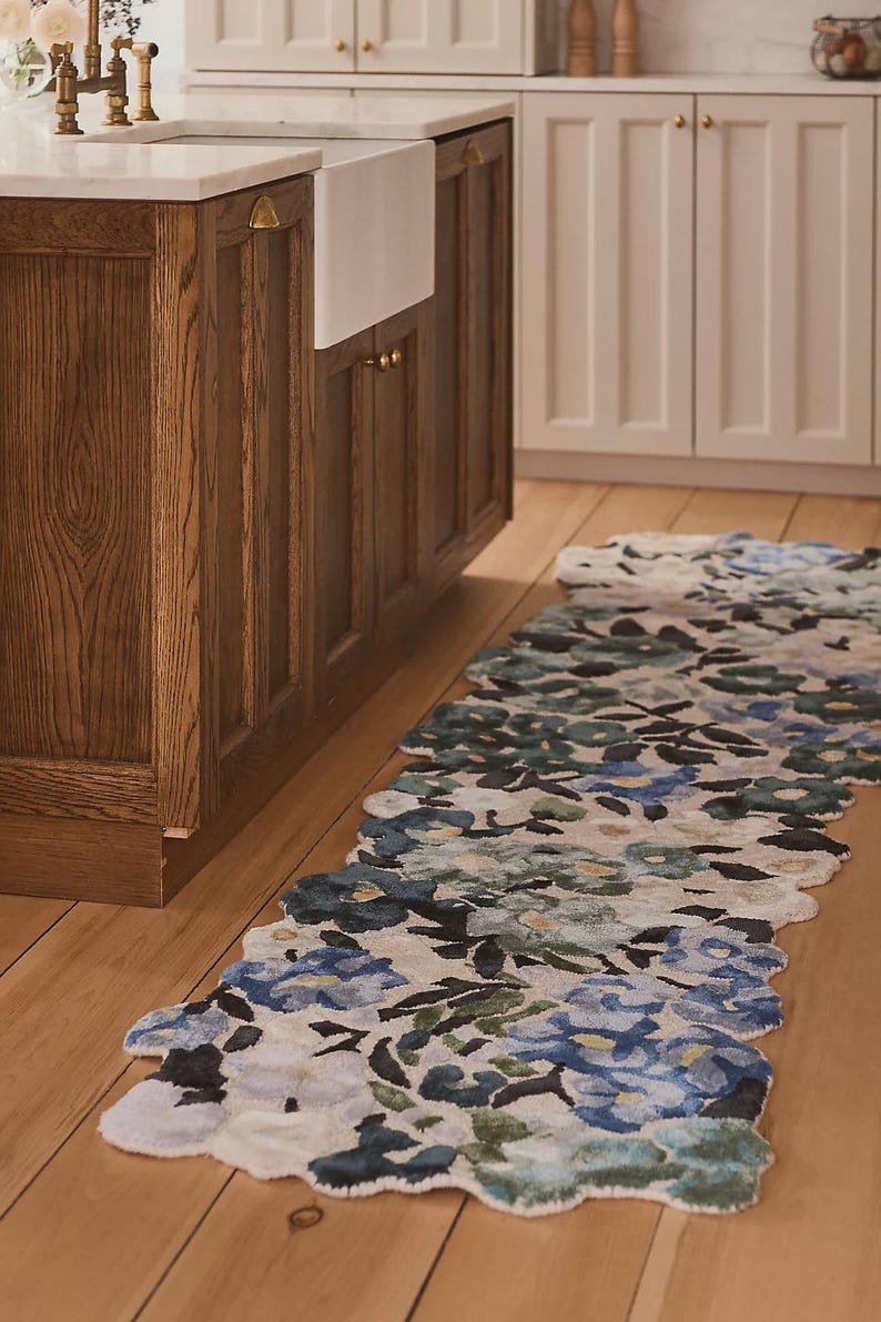 Hand Tufted Blue Floral Wool Rug Botanical Area Rug Handmade Modern ...