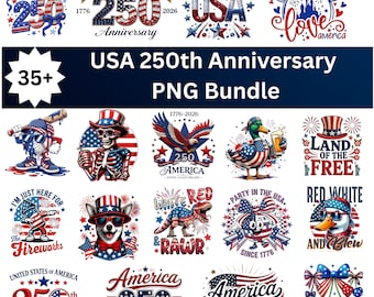 Pacote de imagens PNG do 250º aniversário dos EUA, clipart patriótico (download digital)