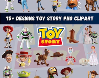 Pacote de imagens PNG de Toy Story, designs com tema do filme, Buzz e Woody em SVG, decorações para festa de aniversário de Toy Story, clipart de desenho animado para sublimação.