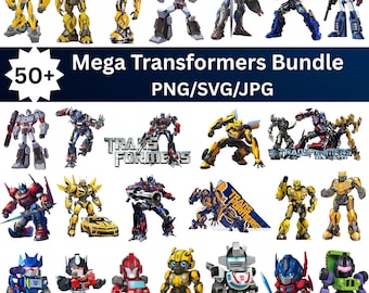 Pacote de imagens PNG dos Transformers: Optimus Prime, Bumblebee, Megatron, Autobots, Decepticons - Arquivos para sublimação, Pacote de robôs futuristas, Designs para camisetas