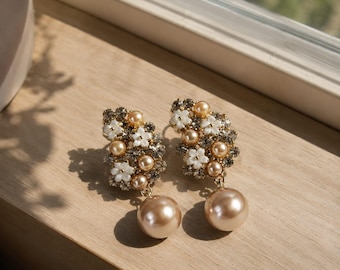 French Floral Pearl Earrings | Vintage Inspired Statement Jewelry | Elegant Gift for Her