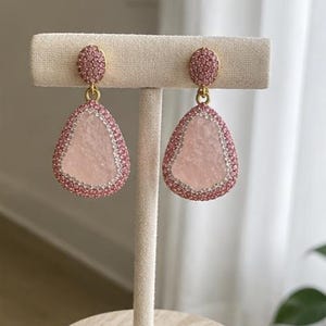 Pink Crystal Jewelry Set, Necklace Earrings Ring Set, Romantic Gift for Her image 4