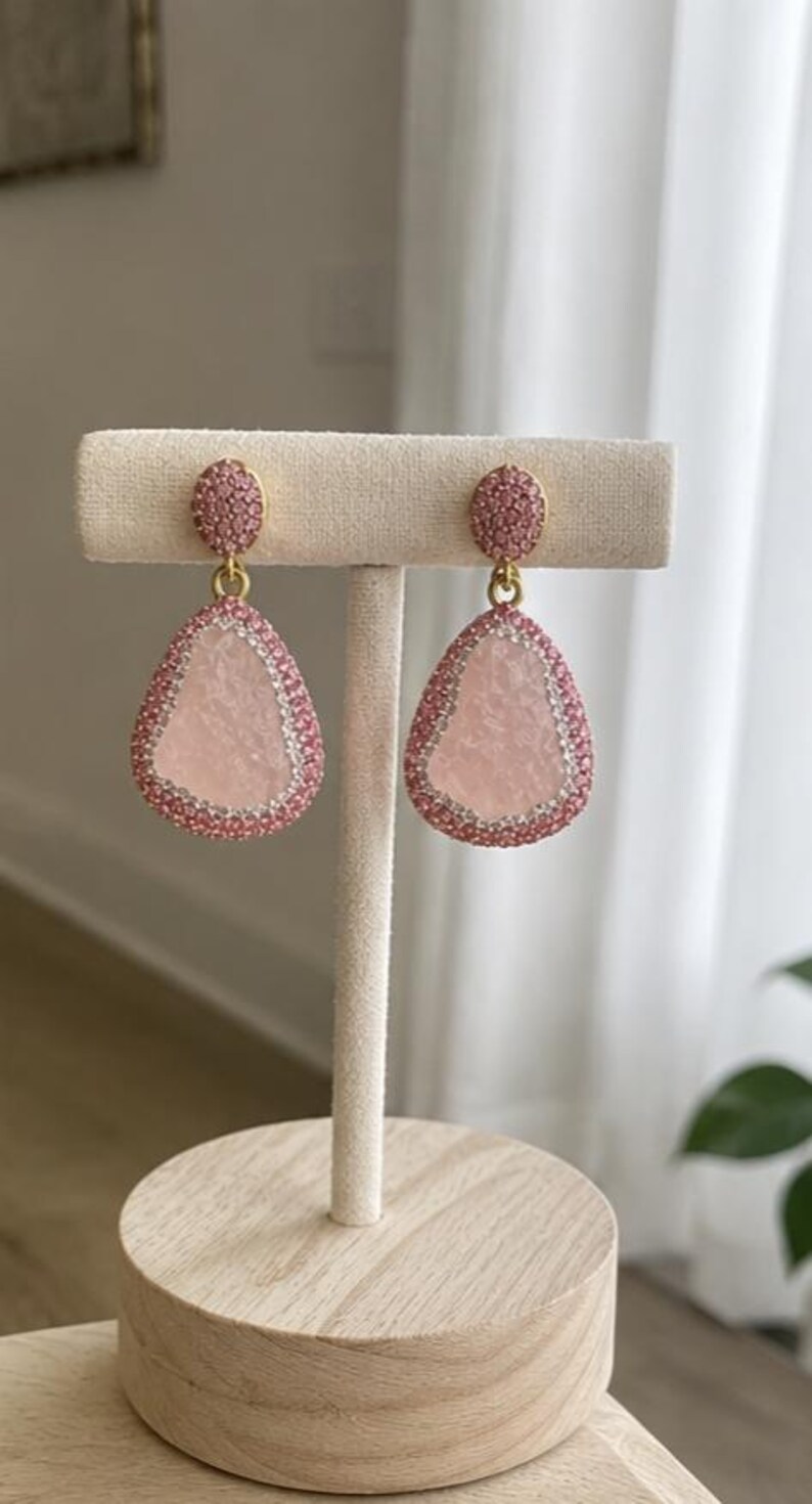 Pink Crystal Jewelry Set, Necklace Earrings Ring Set, Romantic Gift for Her image 4