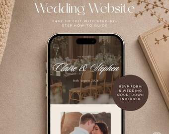 Wedding Website Template with RSVP form & countdown | Editable in Canva