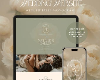 Wedding Website Invite with RSVP form, editable Monogram and countdown | Canva Template
