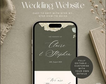 Sage Wedding Website Invite with RSVP form | Editable in Canva