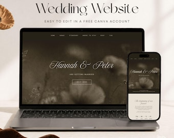 Wedding Website Template with RSVP form & countdown | Editable in Canva