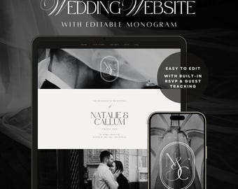 Wedding Website Invitation with RSVP form & editable Monogram | Canva Website Template