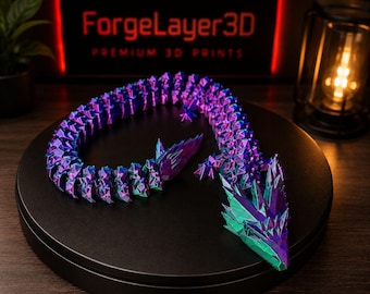 Dragon de cristal articulé - Décoration de bureau Flexi Fantasy imprimée en 3D (multicolore)