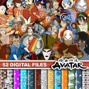 Elemental Airbender Clipart PNG Four Elements Scrapbook Kit, Asian Pattern Digital Paper Pack, Adventure Birthday Art, Font Ideas Included