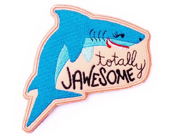 totally jawesome patch || shark patch / ocean patch / iron on patch / cute patch / embroidered patch / patches for jackets / sew on patch