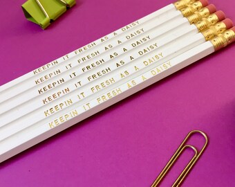 Fresh as a Daisy 6 Pencil Set || engraved pencils, desk accessories, cute pencil, stationery supplies, grad gift, daisies