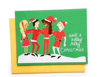 Holly Jolly Christmas Card || holiday card, santas, xmas card, merry christmas, happy holidays, cute christmas card, cute santa