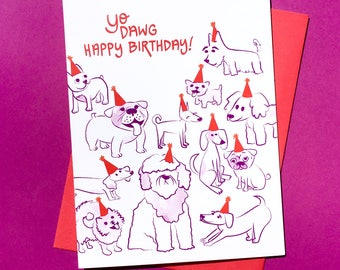 Yo dawg Happy Birthday Card || dog birthday card, dog lover card, happy birthday, illustrated card, greeting card, cute card, funny card