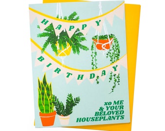 Plant Birthday Card || plant mom card, plant lady card, happy birthday card, illustrated card, greeting card, cute card, funny card