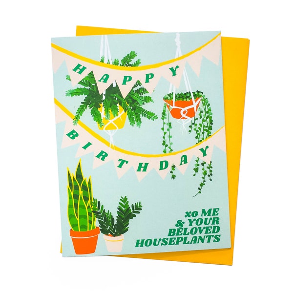 Plant Birthday Card || plant mom card, plant lady card, happy birthday card, illustrated card, greeting card, cute card, funny card