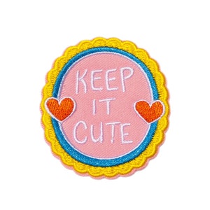 Keep It Cute Patch iron on patch, patches for jackets, patches for bags, embroidered patch, words to live by, heart patch, pink patch image 1