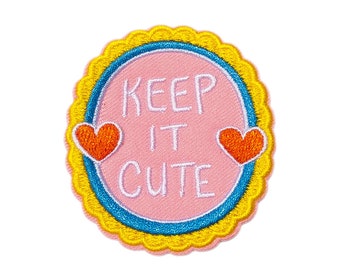 Keep It Cute Patch || iron on patch, patches for jackets, patches for bags, embroidered patch, words to live by, heart patch, pink patch