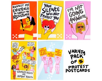 LADIES PROTEST POSTCARDS || postcard set, activism, blm, 2020 election, political card, feminist card, sisterhood || set of 5