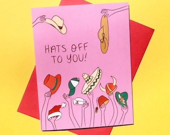 Hats off to You! Greeting Card || graduation card, support card, congratulations card,  encouragement card, cute card, illustration
