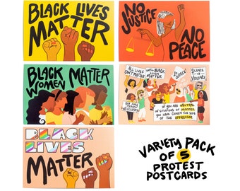 Black Lives Matter PROTEST POSTCARDS || postcard set, activism, blm, 2020 election, political card, black girl magic, equality || set of 5