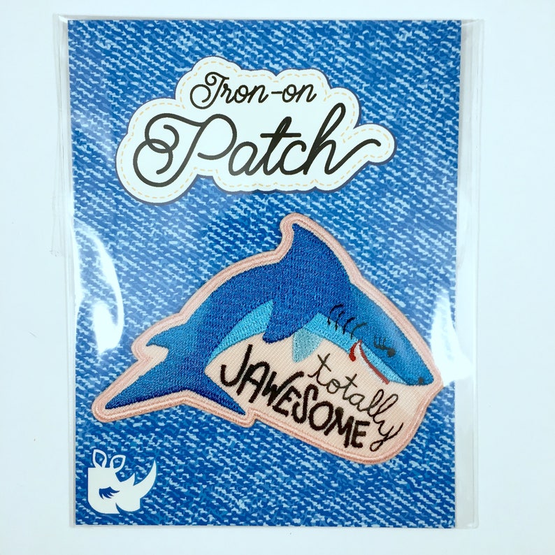 totally jawesome patch shark patch / ocean patch / iron on patch / cute patch / embroidered patch / patches for jackets / sew on patch image 2