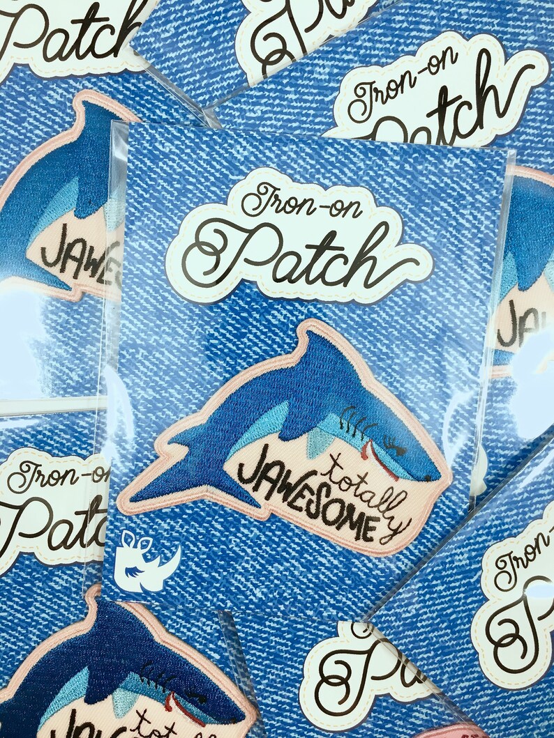 totally jawesome patch shark patch / ocean patch / iron on patch / cute patch / embroidered patch / patches for jackets / sew on patch image 3