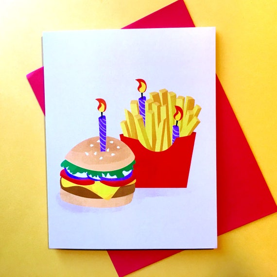 Carte D Anniversaire Burger Et Frites Joyeux Anniversaire Etsy