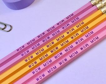 WOW MOM Pencil Set || engraved pencils, cute mom, gift for mom, mothers day gift, mom gift, gift for new mom, maternity gift