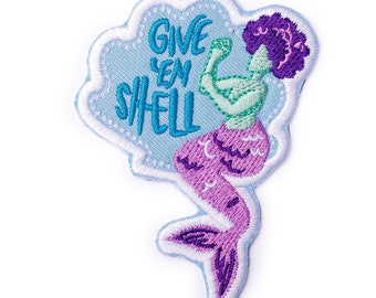 Give 'Em Shell Patch || mermaid patch / ocean patch / iron on patch / cute patch / embroidered patch / patches for jackets / mermaid flair