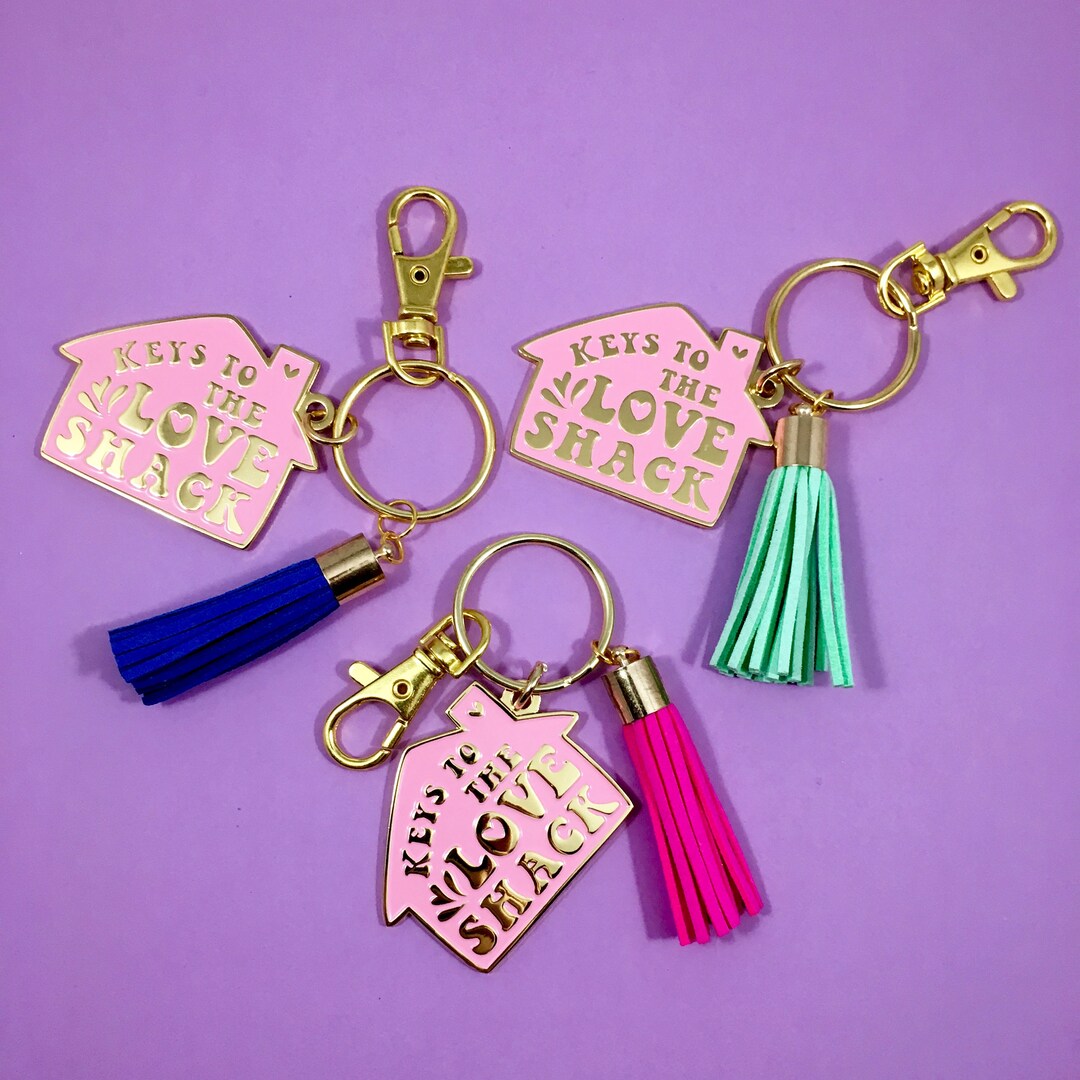 Love Shack Pink Keychain, Tassel Keychain, Enamel Keychain, Cute
