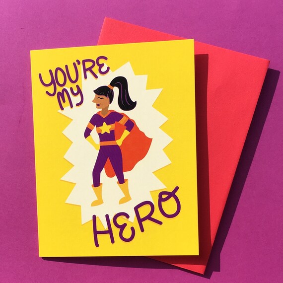 You Re My Hero Card Thanks Card Card For Her Thank Etsy
