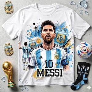 Messi PNG Football T-Shirt Design, Argentina Soccer World Cup Clip Art, Lionel Messi Sublimation File, GOAT Png, World cup shirt design PNG