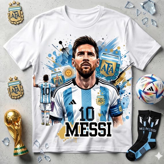 Messi PNG Football T-Shirt Design, Argentina Soccer World Cup Clip Art, Lionel Messi Sublimation File, GOAT Png, World cup shirt design PNG