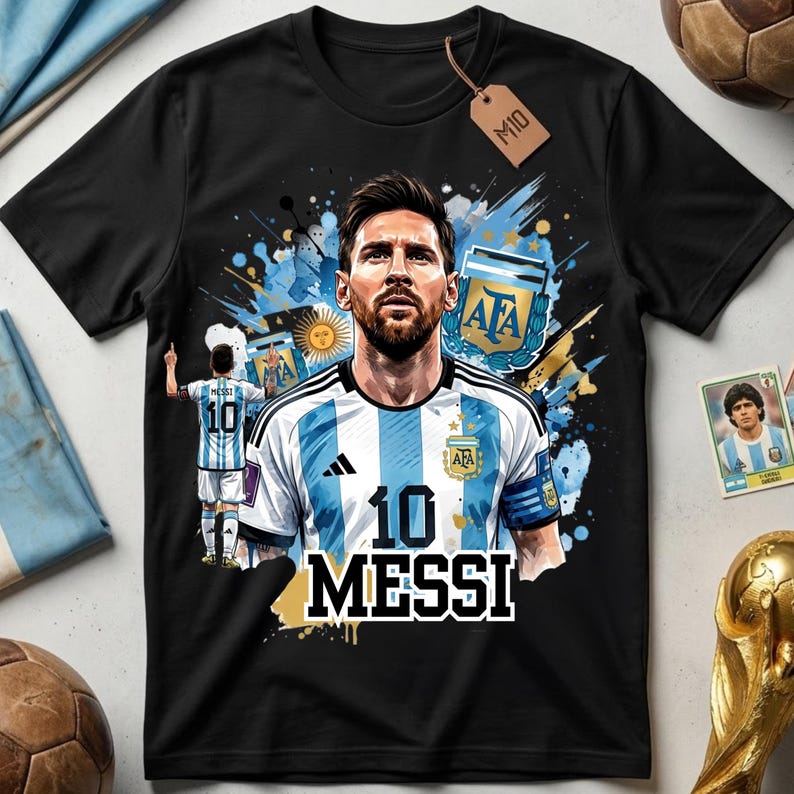 Messi PNG Football T-Shirt Design, Argentina Soccer World Cup Clip Art, Lionel Messi Sublimation File, GOAT Png, World cup shirt design PNG