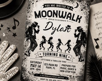 Moonwalk Birthday Invitation Template , Billie Jean Inspired Party Invite , Editable Digital Download
