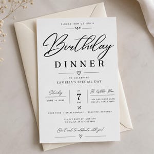 Birthday Dinner Invitation, Editable Birthday Dinner Digital Invite, Dinner Invitation Template, Minimal Birthday Invite, Any Age Invite