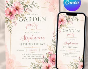 Vibrant Wildflower Birthday Garden Party Invitation Template, Watercolor Floral Meadow Party, Bright Colorful Invite, Canva Editable, 5x7
